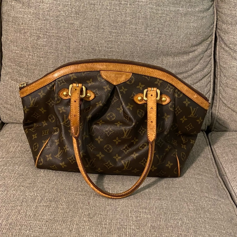 Louis Vuitton Brown Monogram Canvas Hobo Bag with Tan Leather Trim